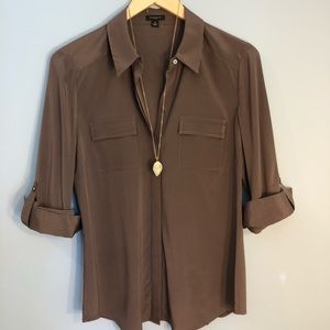 Ann Taylor Silk Long Sleeve Mauve Blouse 8